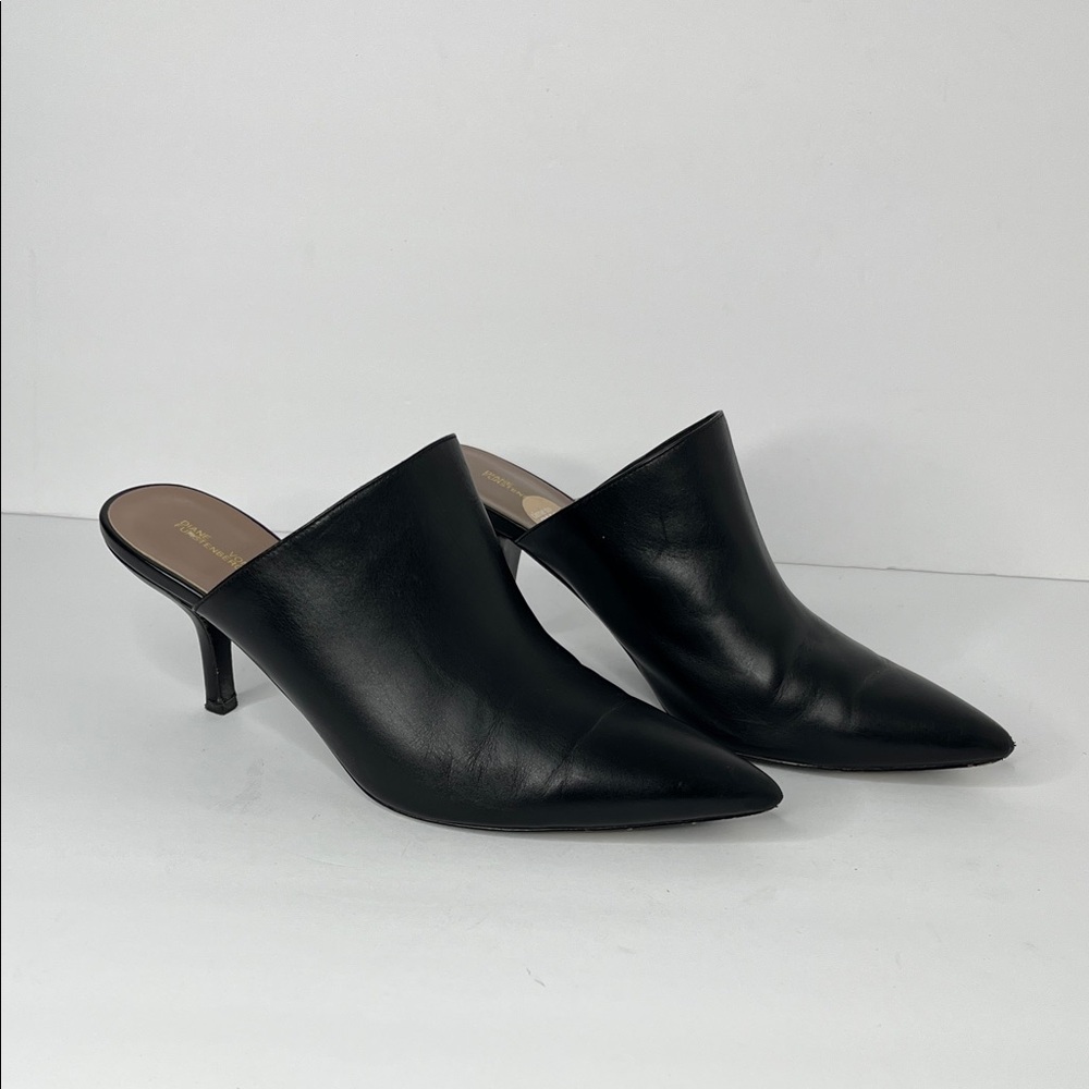 Diane Von Furstenberg Black Leather Pointed Toe Mules Sz 8